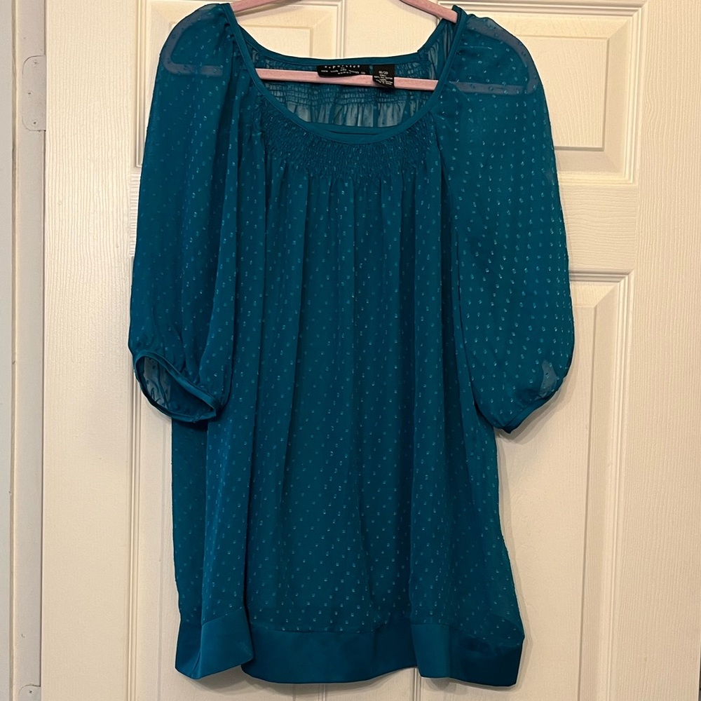 Seperates by New York City Design Co. Teal Polka Dot Sheer Blouse with/ Camisole